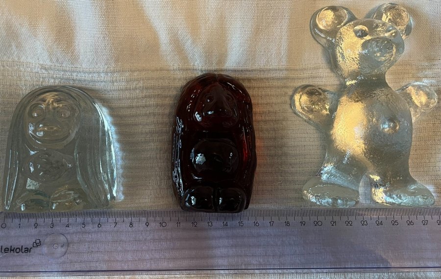 Bergdala glasbruk - 2 troll + Nalle Björn/Musse Pigg figuriner i glas - retro
