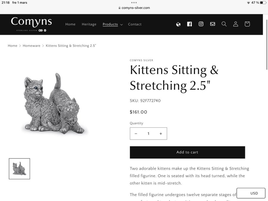 COMYNS kattungar Sterlingsilver Köpt på ROYAL SELANGOR I KUALA LUMPUR