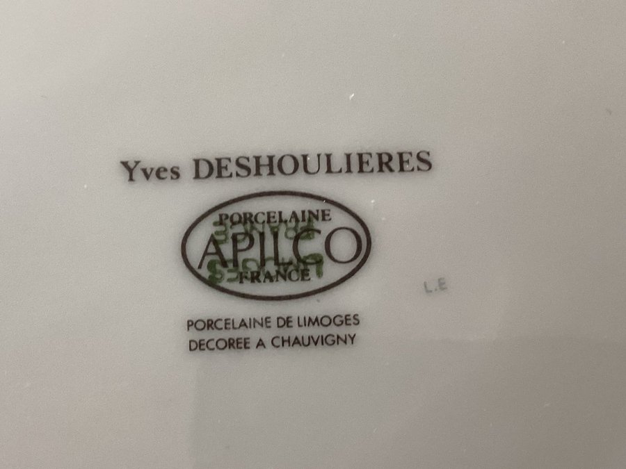 Äkta franskt Limoges-porslin från 1960-talet av Yves Dechoulieres tenn stampel