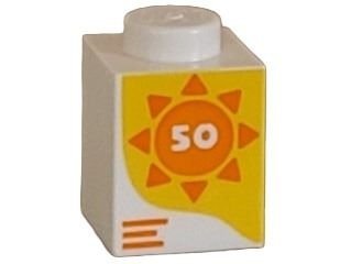 White Brick 1 x 1 with Number 50 in Orange Sun - LEGO - 3005pb060