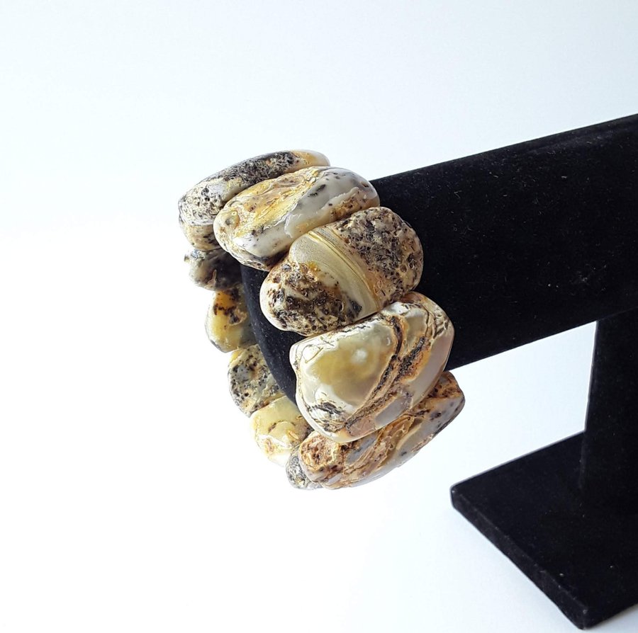 Baltic amber gemstone wide stretch bracelet large amber stone unique bracelet