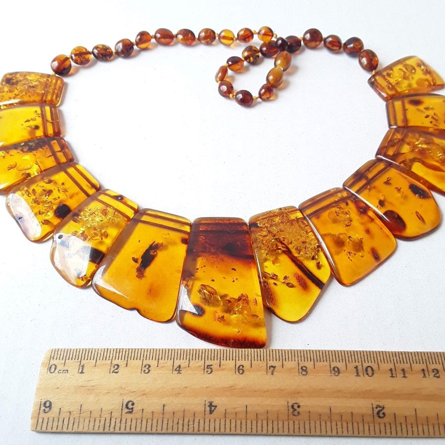 Brown cognac Baltic amber gemstone large Cleopatra style collar necklace jewelry