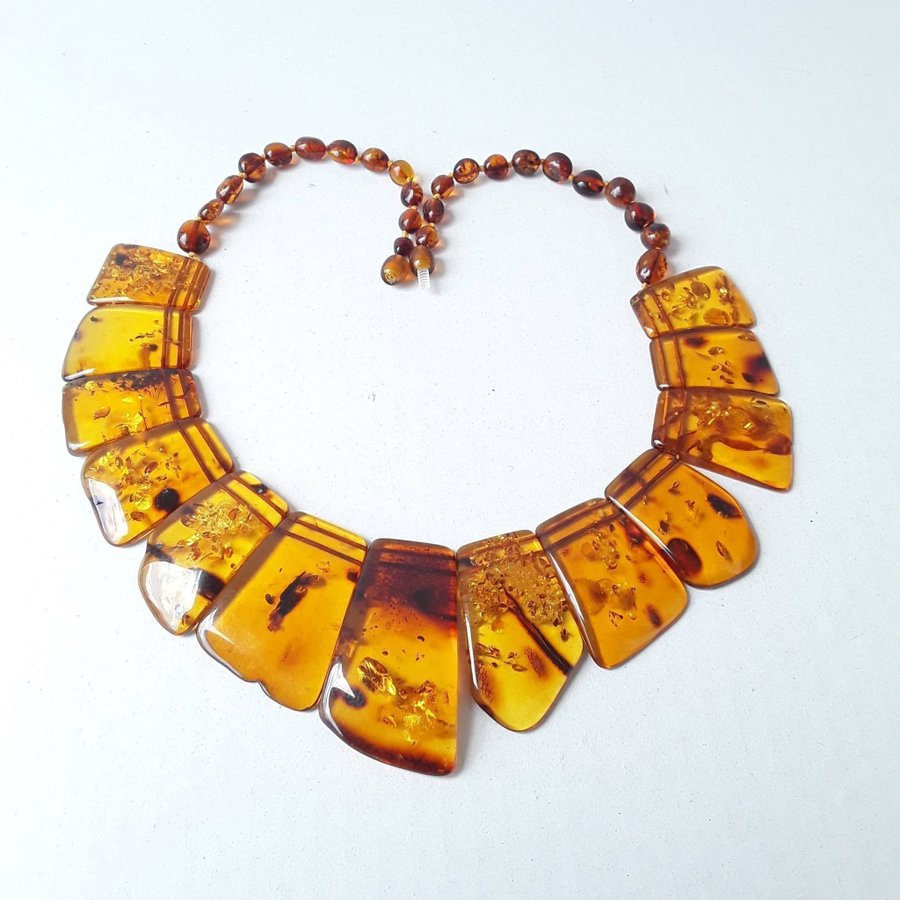 Brown cognac Baltic amber gemstone large Cleopatra style collar necklace jewelry