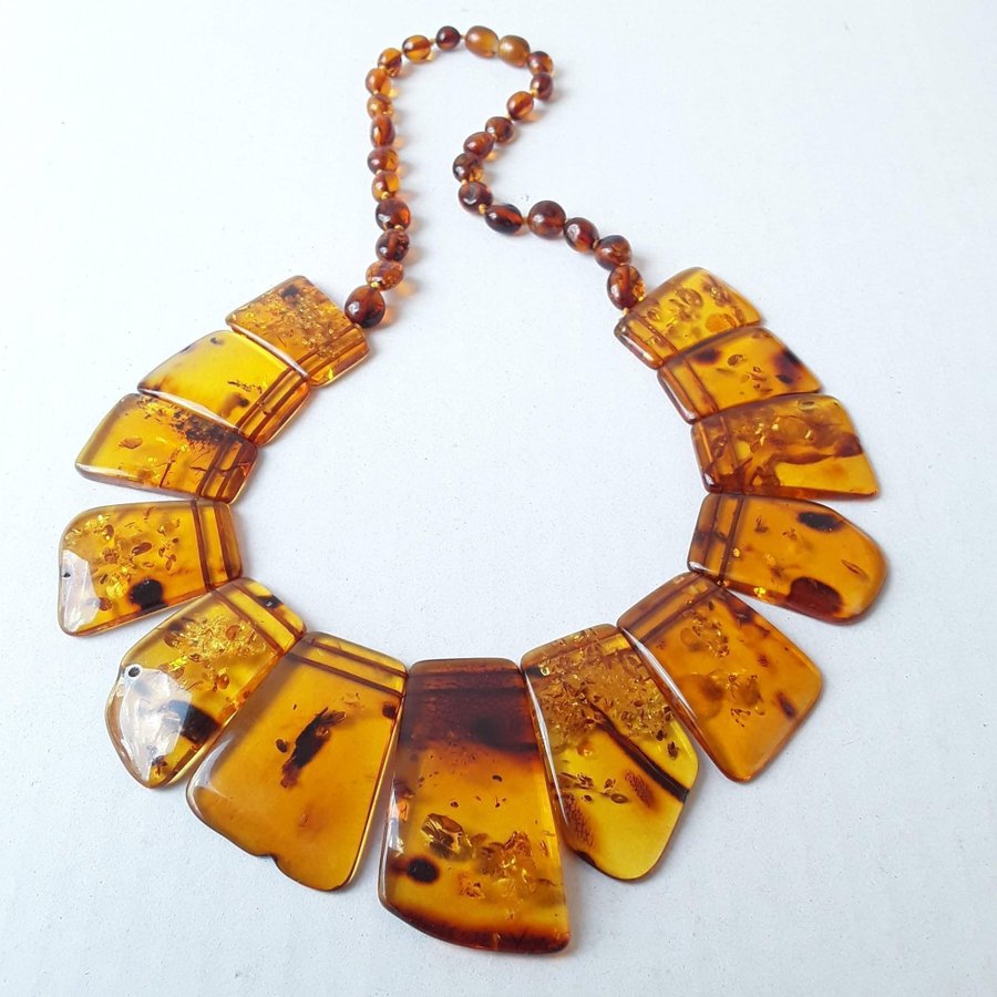 Brown cognac Baltic amber gemstone large Cleopatra style collar necklace jewelry