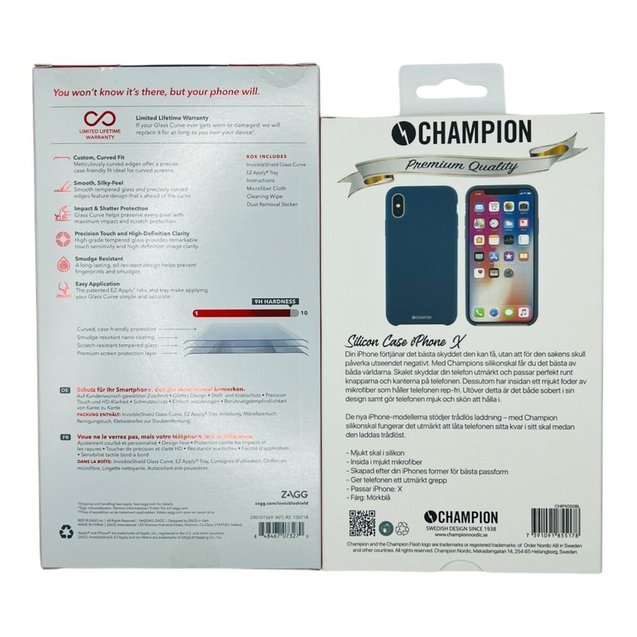 [Paket] iPhone X/XS - Blått Silikon Skal + 9H Härdat Glas Skärmskydd + Ram