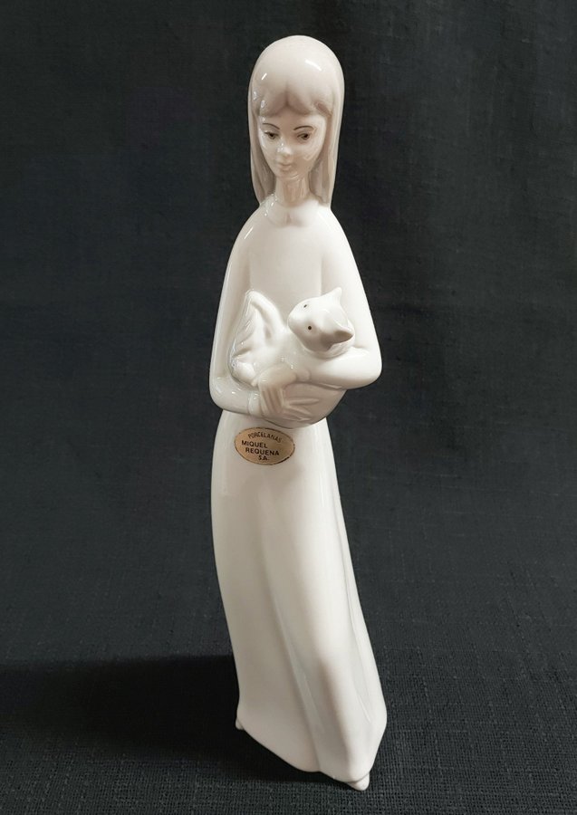 Miquel Requena figurin porslin flicka med katt 1970-talet Spanien