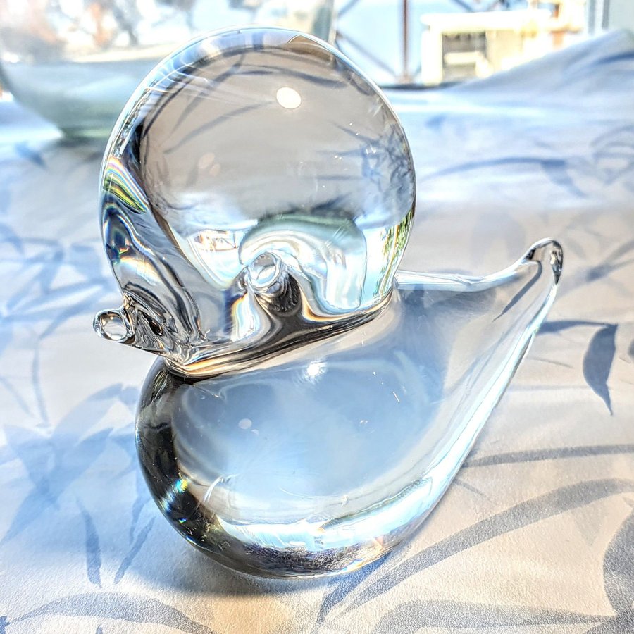 Söt fågel figurin Murano Glas glaskonst munblåst klarglas fm ronneby genomskinl