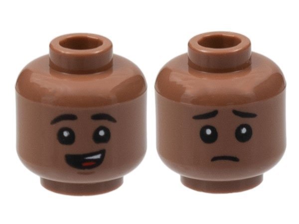 Medium Brown Minifigure Head Dual Sided Child Black Eyebro - LEGO - 3626cpb2993