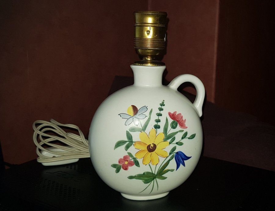 Bordslampa med vackert blommotiv vintage 50-tal Rörstrand Hänkelvas Julklapp