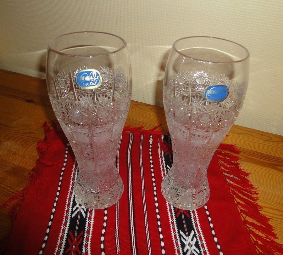 Two beautiful beer glasses Bohemia cut crystal “Cold Flower” 23 cm