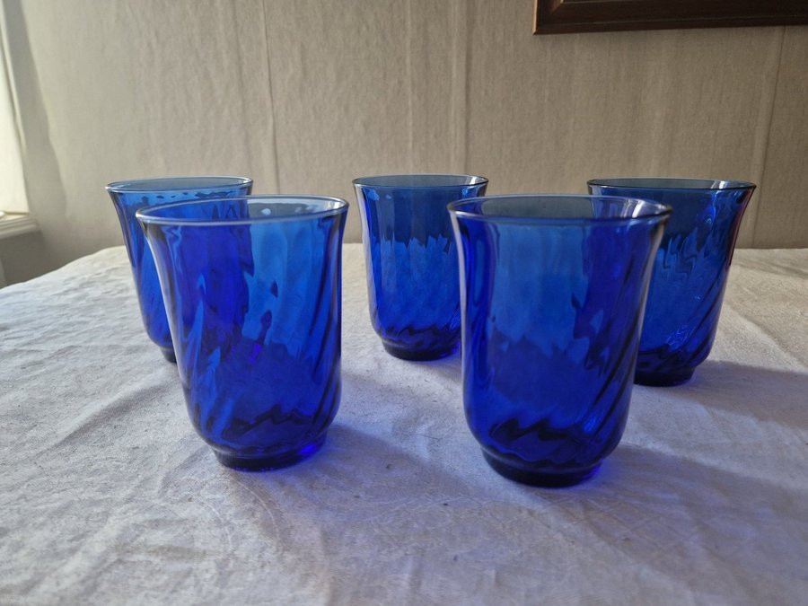 5 st drickglas koboltblått ARCOROC Frankrike RETRO VINTAGE