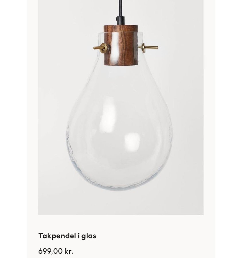 Snygg taklampa / takpendel från HM Home glaskupa trä nypris 699 kr