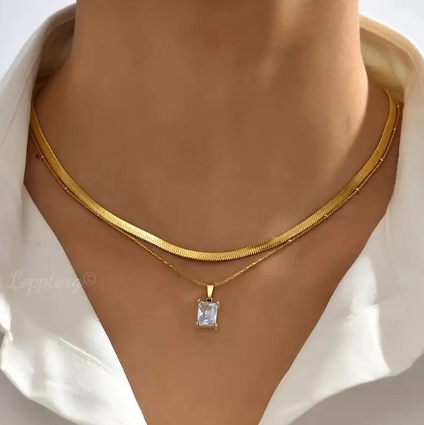 14K guldpläterat halsband chunky kedja choker snake stål rektangulär nickelfri