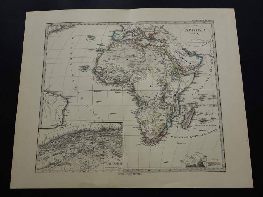 Gammal karta över Afrika kontinent 1877 vintage handfärgade kartor