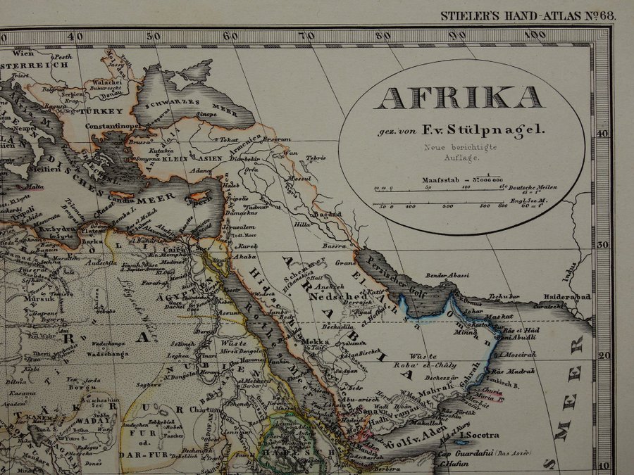 Gammal karta över Afrika kontinent 1877 vintage handfärgade kartor