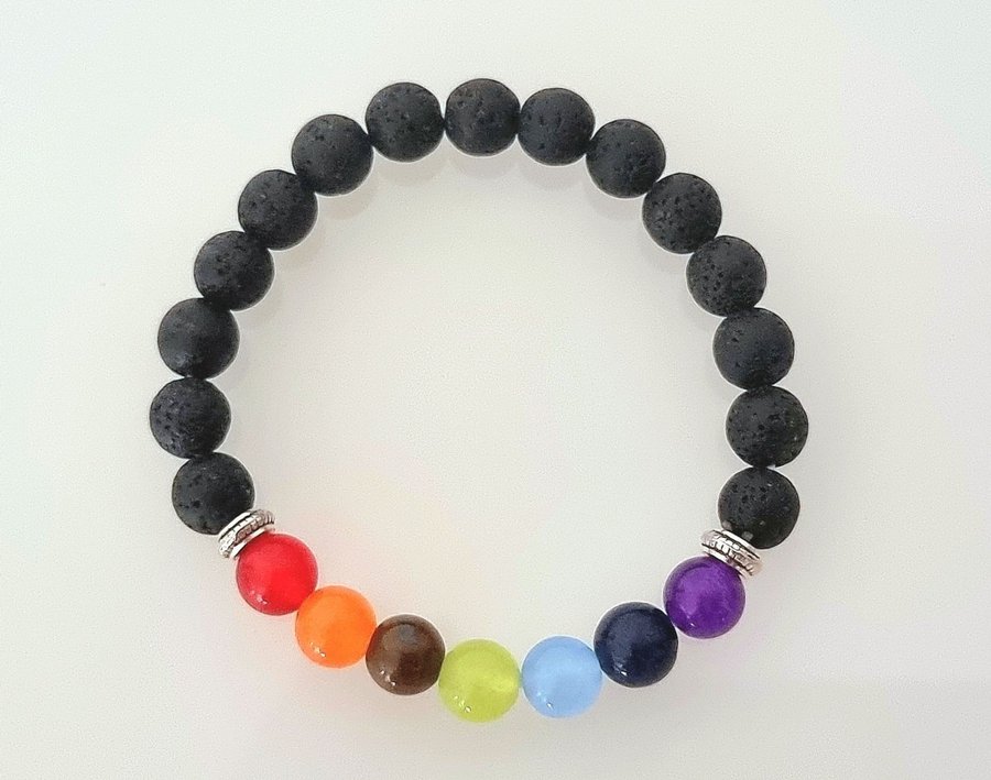 Jättefint färgglatt 7 Chakra Lavasten armband ÄKTA naturstenar ädelstenar NYTT