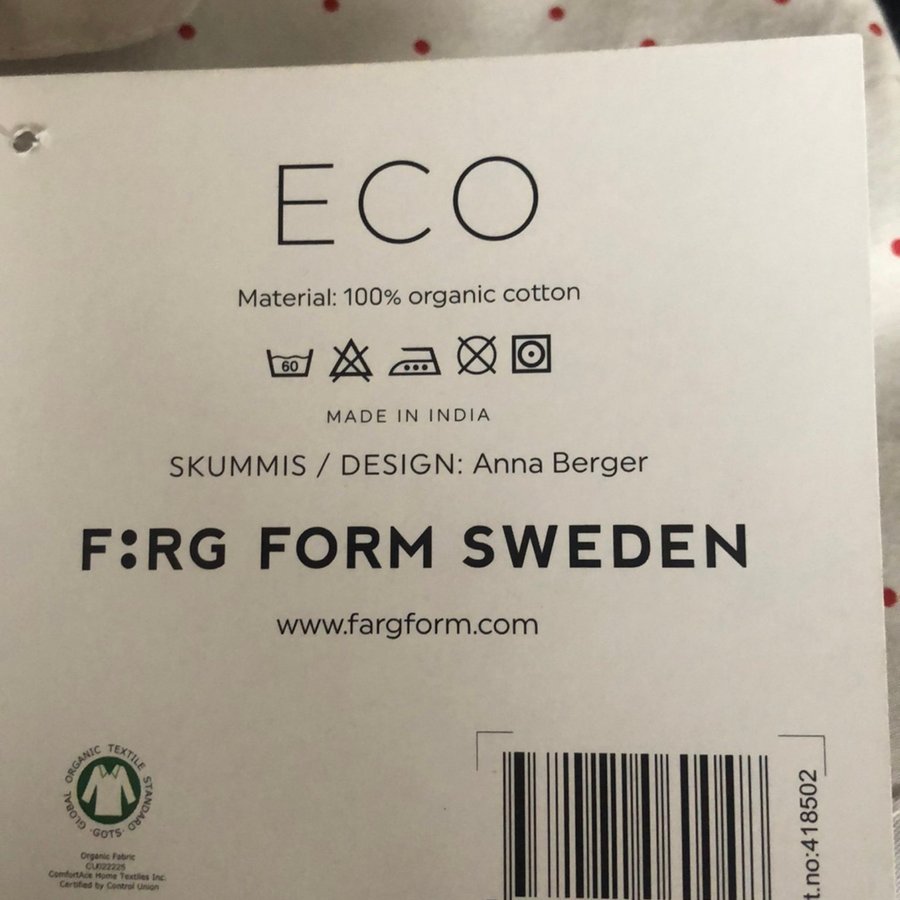 Bäddset till spjälsäng Skummis Färg Form Sweden ekologisk bomull nytt!