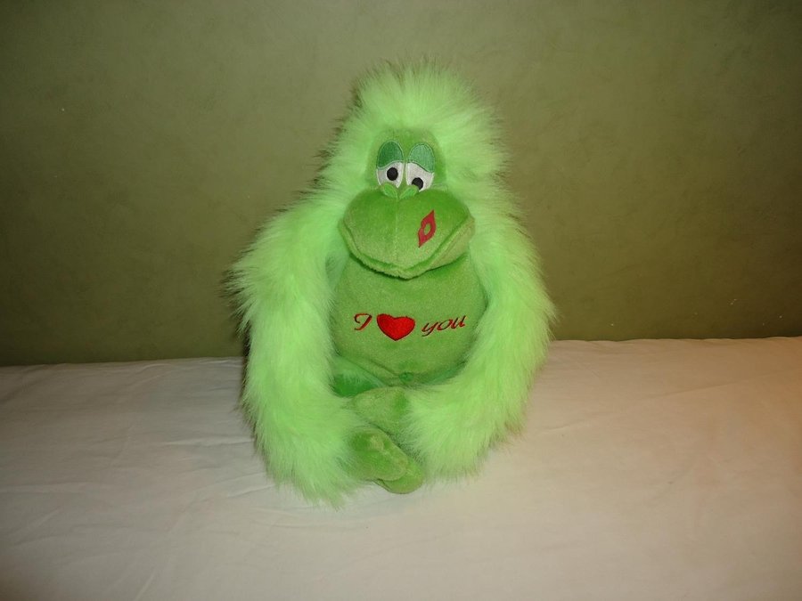 Nalle King Grön Apa mjukdjur broderad text hjärta I Love You Green Monkey plush