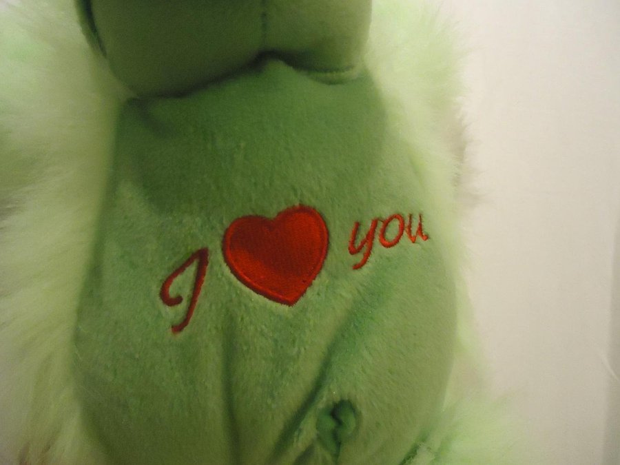 Nalle King Grön Apa mjukdjur broderad text hjärta I Love You Green Monkey plush