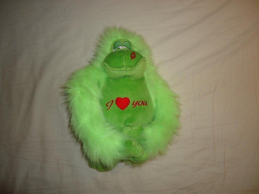 Nalle King Grön Apa mjukdjur broderad text hjärta I Love You Green Monkey plush