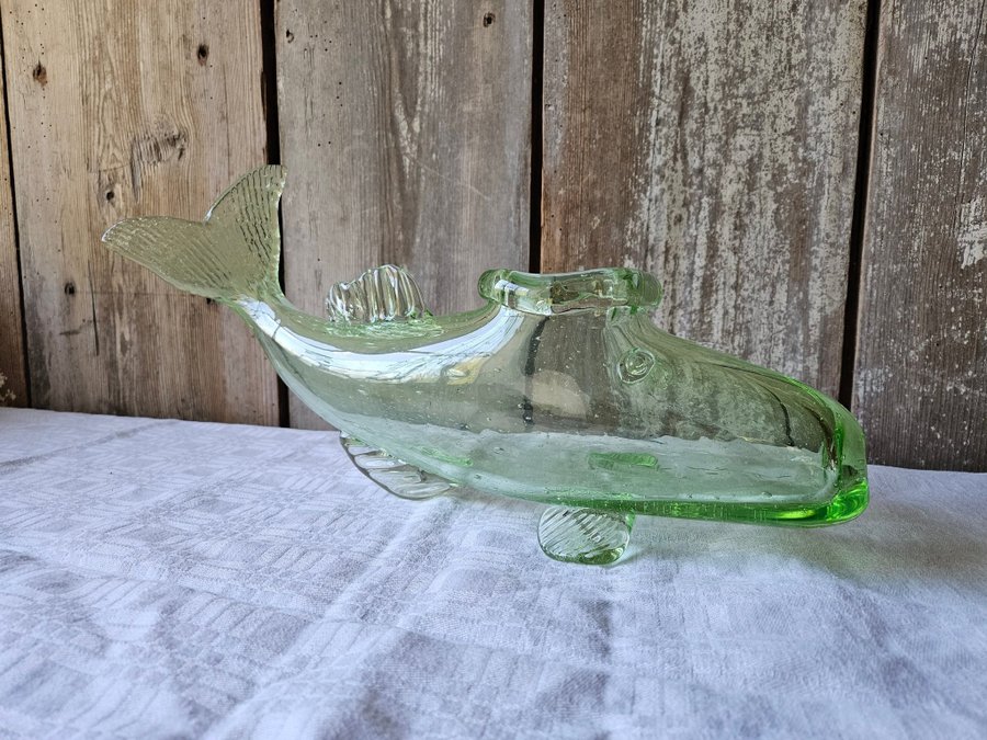 Stor glasfisk glasvas grönt glas Vintage Retro