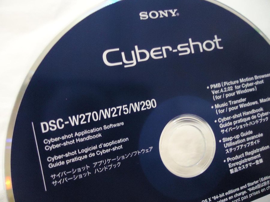 Sony Cyber Shot DSC-270  W275  W290 PC CD ROM Engelsk drivrutiner program