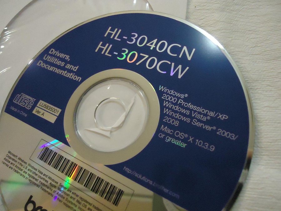 Brother HL-3040CN  HL-3070CW programvara för skrivare PC  Mac CD ROM