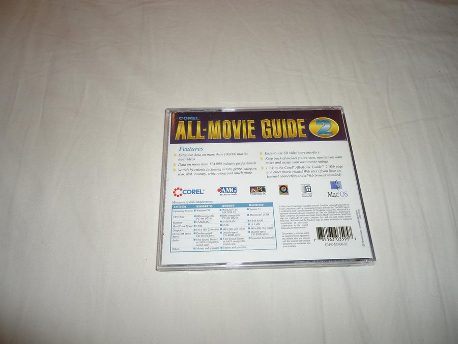 Corel All Movie Guide 2 PC  Macintosh CD ROM film guide program Engelsk