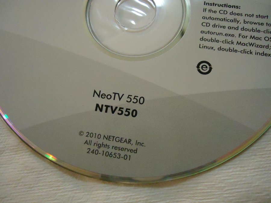 NETGEAR NeoTV 550 NTV550 v 10 CD ROM PC  Mac Engelsk drivrutiner programvara