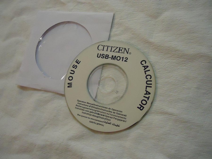 Citizen Mouse  Calculator USB-M012 CD ROM med PDF manualen till musen