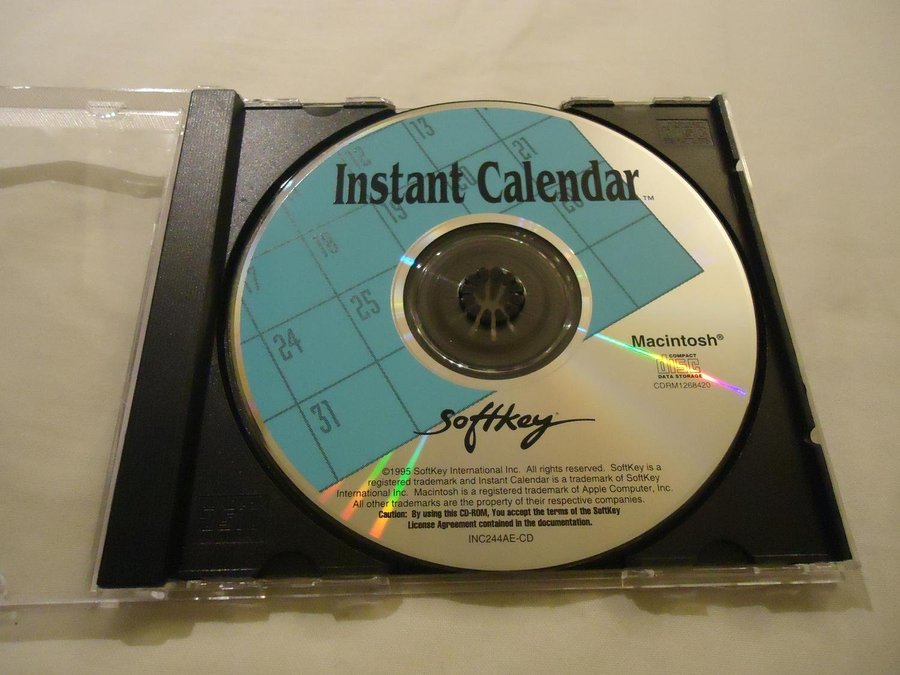 Softkey Instant Calendar Macintosh CD ROM år 1995 kalender programvara