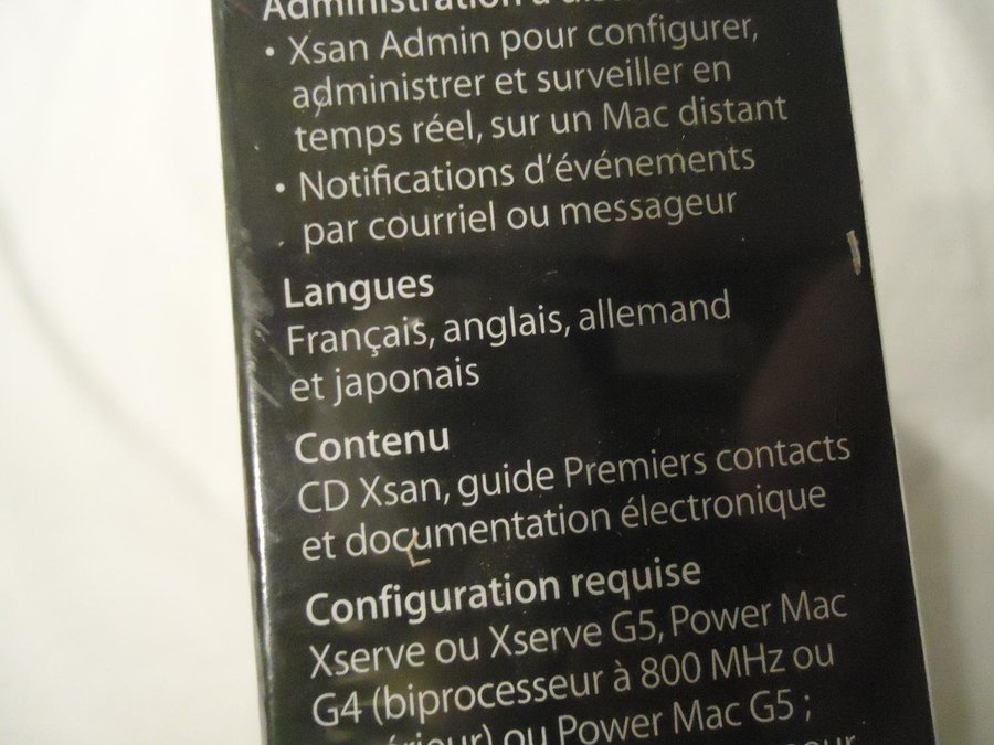 Apple XSAN Retail M9634F/A år 2004 Fransk Tysk Japansk Engelsk språk version NY!