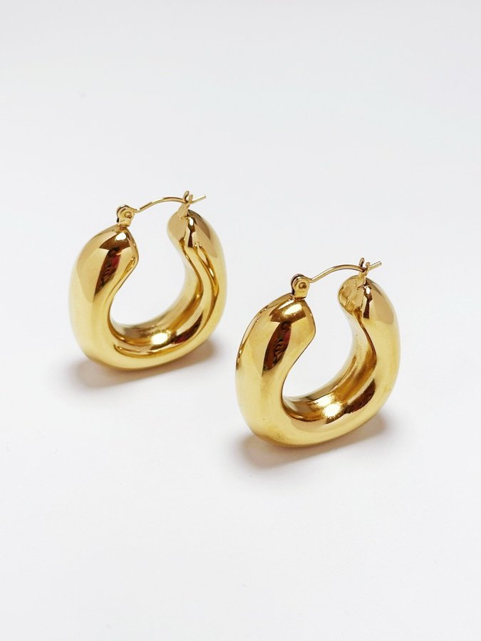 Chunky hoops i stål med 18k guld