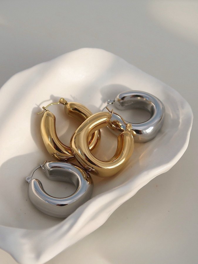 Chunky hoops i stål med 18k guld