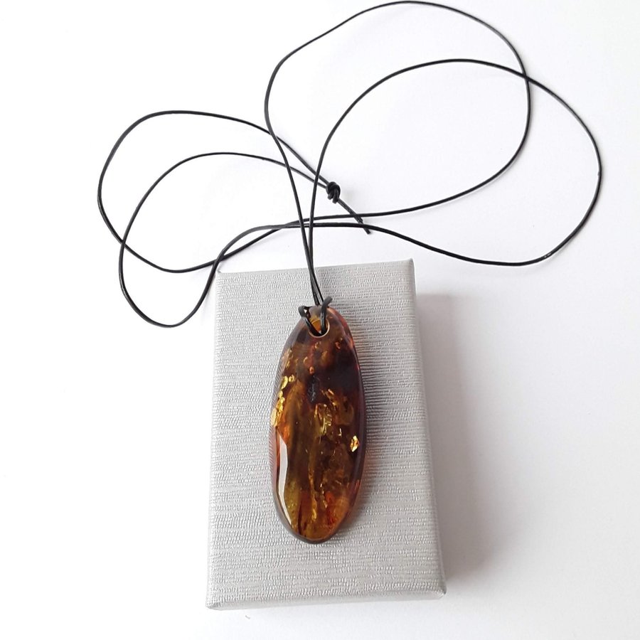 Baltic amber gemstone brown pendant necklace Cognac amber stone unisex jewelry