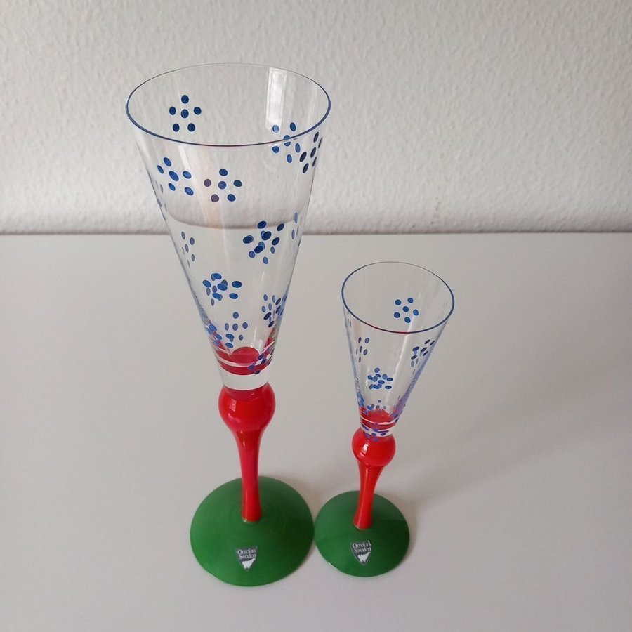 Orrefors Champagneglas+snapsglas "Clown" Anne Nilsson