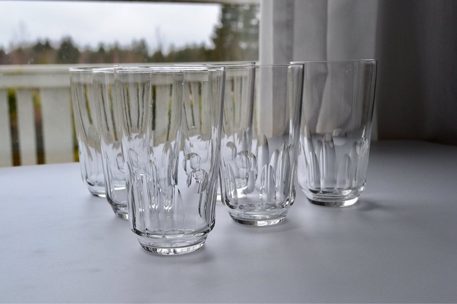 6 st ÄLDRE MUNBLÅSTA SELTERGLAS/ VATTENGLAS i tunt glas 30/40-tal