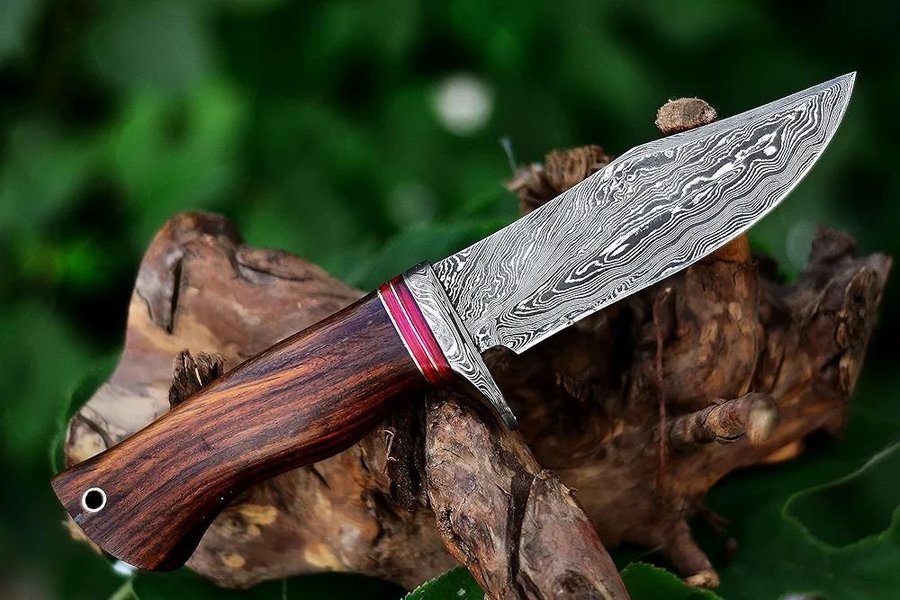 Damascus Knife with Leather Sheath alloy Steel Material Fixed Blade