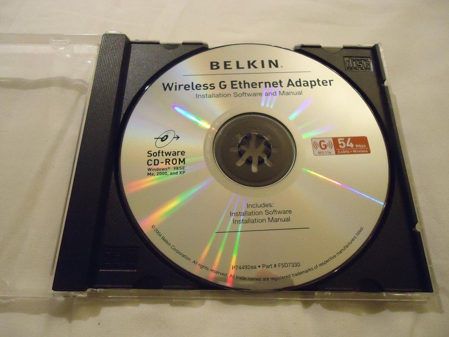 Belkin Wireless G Ethernet Adapter 54 Mbps 24 GHz Wireless Internet PC