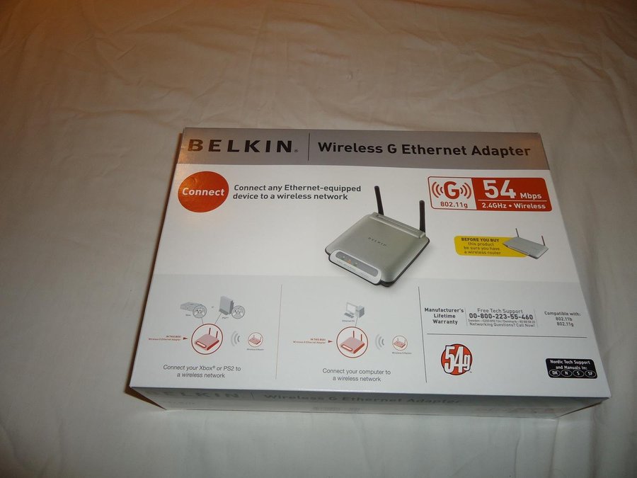 Belkin Wireless G Ethernet Adapter 54 Mbps 24 GHz Wireless Internet PC