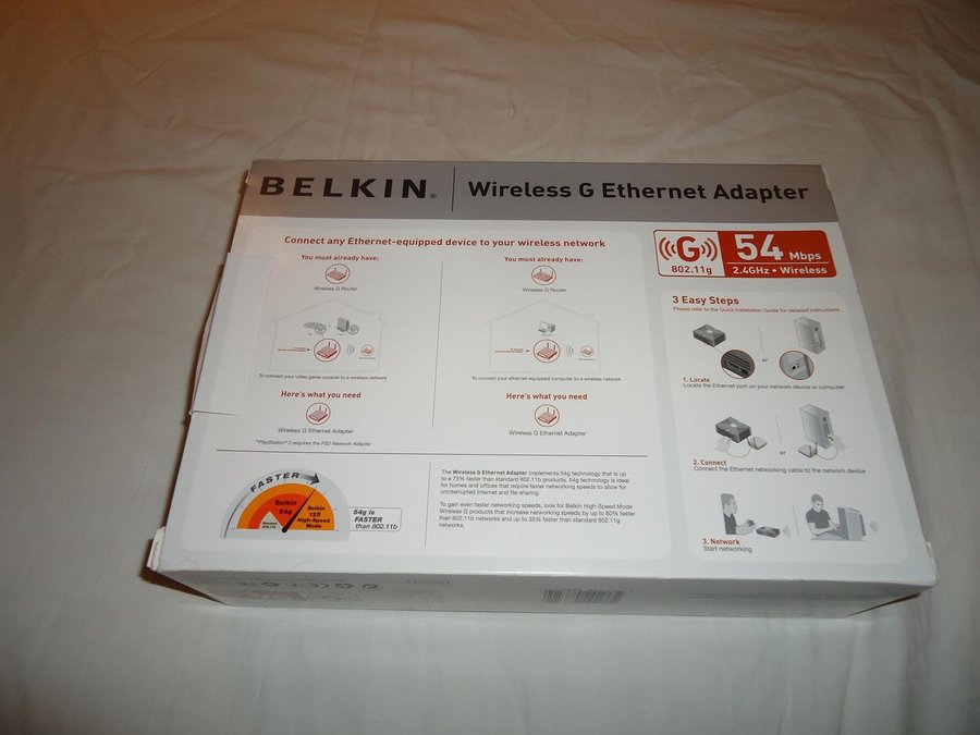 Belkin Wireless G Ethernet Adapter 54 Mbps 24 GHz Wireless Internet PC