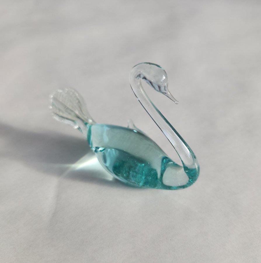 Delicate Translucent Blue-Tinted Glass Swan