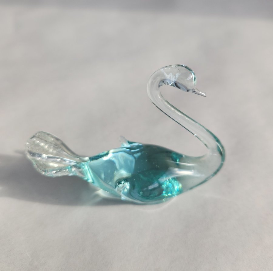 Delicate Translucent Blue-Tinted Glass Swan