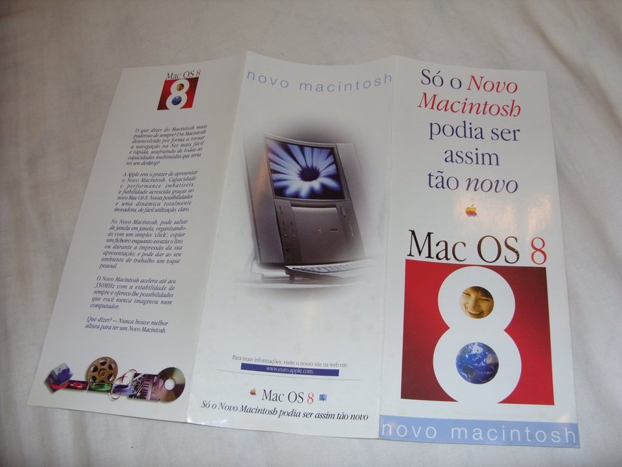 Apple Mac OS 8 Portugal Flyer Broschyr Steven Jobs 1995 sällsynt Macintosh