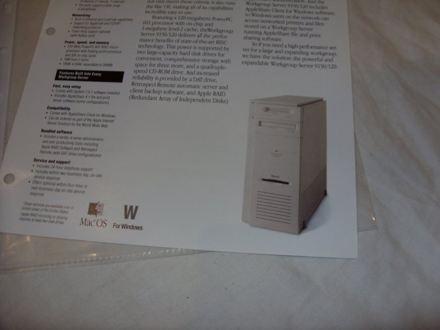 Apple Power Macintosh Workgroup Server 9150/120 two sided colour data sheet