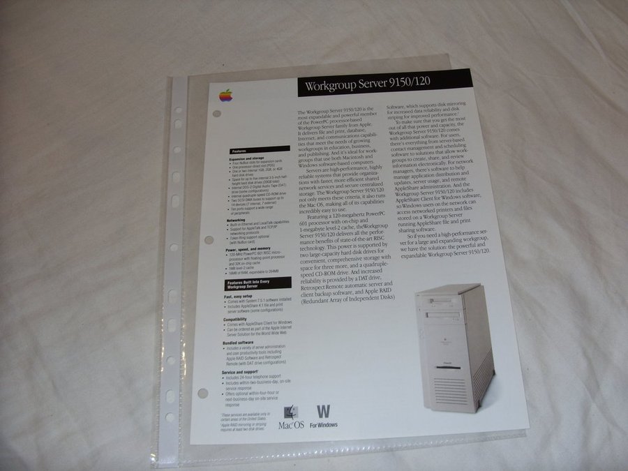 Apple Power Macintosh Workgroup Server 9150/120 two sided colour data sheet