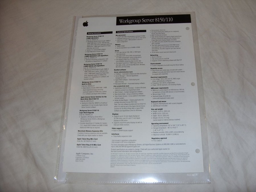 Apple Power Macintosh Workgroup Server 8150/110 two sided colour data sheet