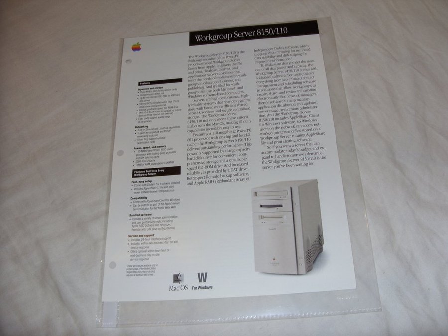 Apple Power Macintosh Workgroup Server 8150/110 two sided colour data sheet