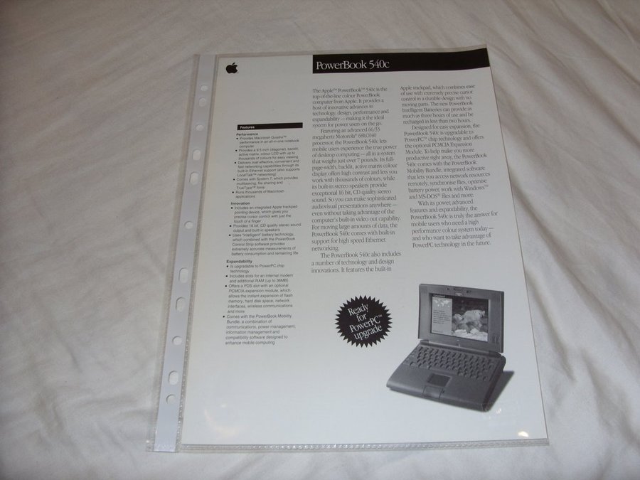 Apple PowerBook 540c two-sided data sheet black/white vintage brochure Macintosh