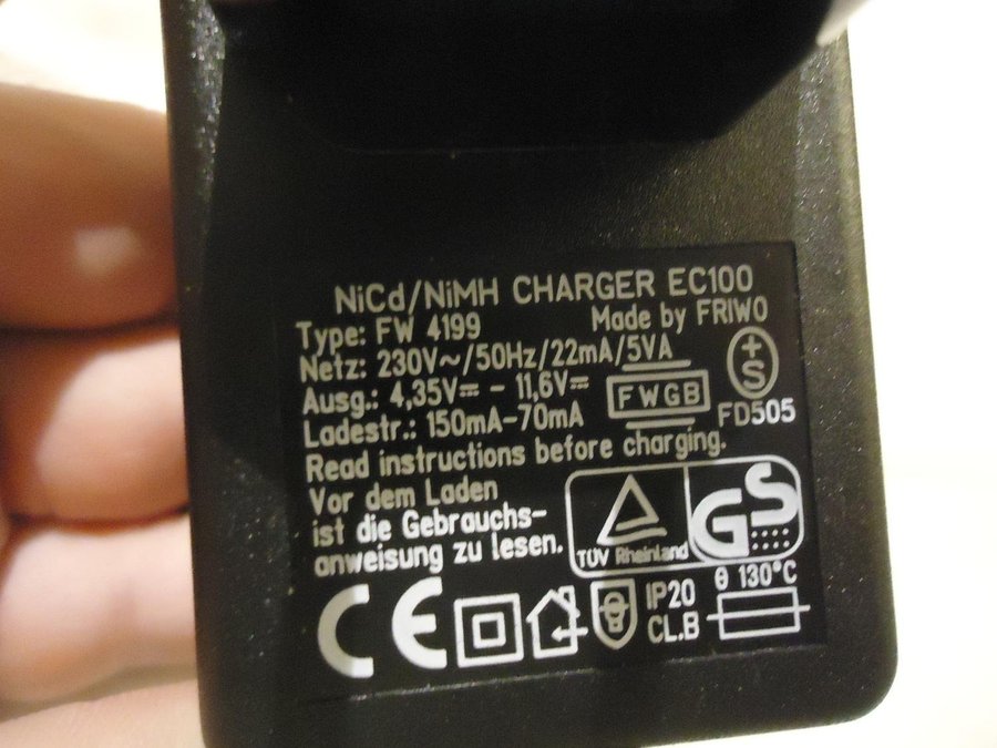 Friwo Germany NICD/NIMH Charger EC100 Type FW 4199 230V CE AC adapter laddare